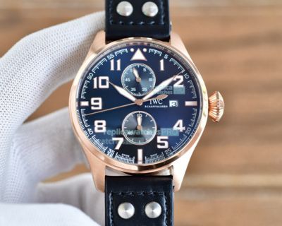 Replica IWC Pilot Chronograph Watch Rose Gold Case Black Dial 45mm